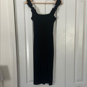 Pink Lily Black Ruffled Strap Midi Dress